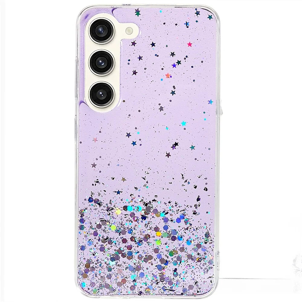 For Samsung Galaxy S23 Starry Sky Sparkle Epoxy Soft TPU Phone Case Protective Back Cover - Purple - 1
