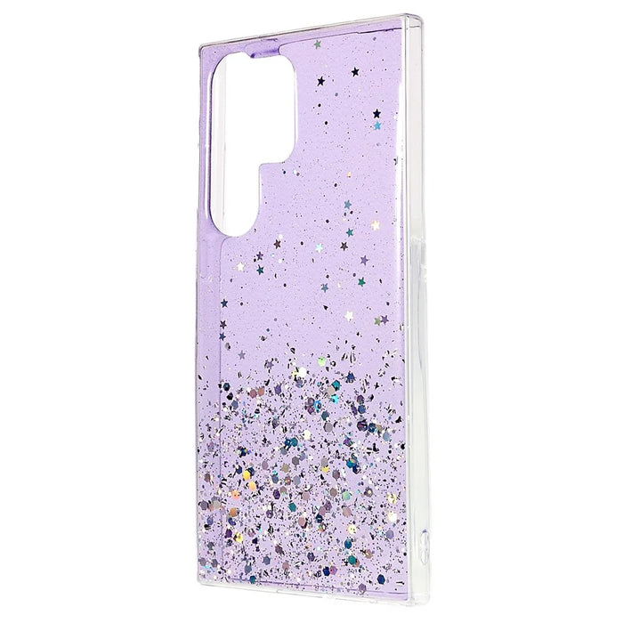 For Samsung Galaxy S22 Ultra 5G Back Cover, Starry Sky Sparkle Epoxy Phone Case Soft TPU Protective Shell - Purple - 3