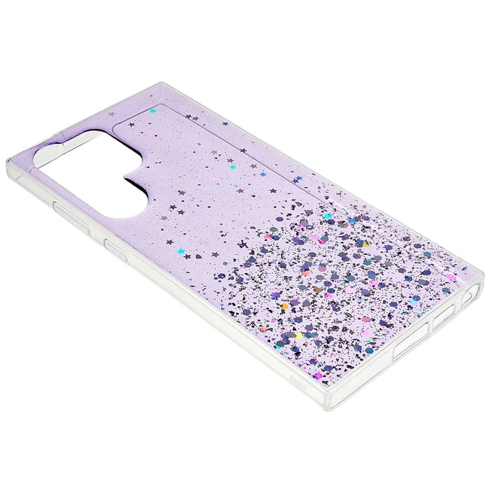 For Samsung Galaxy S22 Ultra 5G Back Cover, Starry Sky Sparkle Epoxy Phone Case Soft TPU Protective Shell - Purple - 5