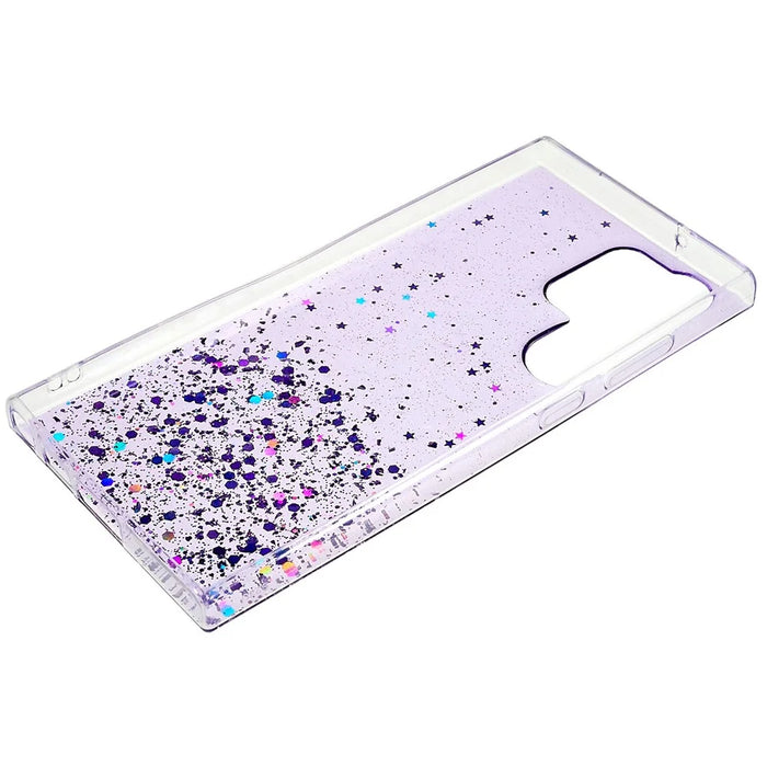 For Samsung Galaxy S22 Ultra 5G Back Cover, Starry Sky Sparkle Epoxy Phone Case Soft TPU Protective Shell - Purple - 6