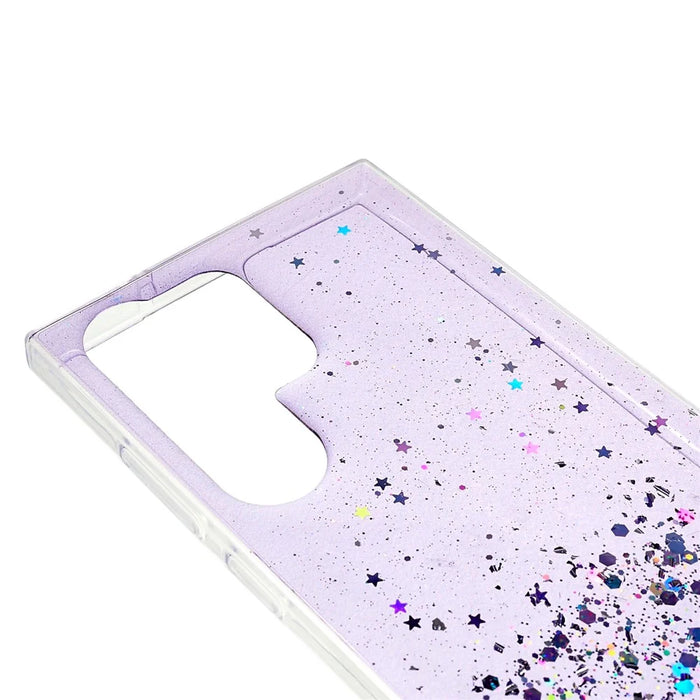 For Samsung Galaxy S22 Ultra 5G Back Cover, Starry Sky Sparkle Epoxy Phone Case Soft TPU Protective Shell - Purple - 7