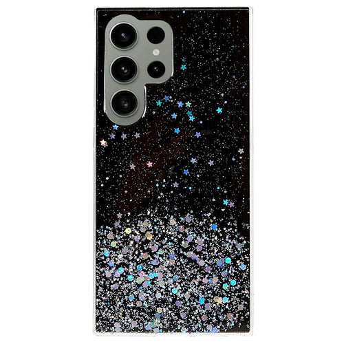For Samsung Galaxy S23 Ultra Fall-proof Back Cover, Starry Sky Sparkle Epoxy Phone Case Soft TPU Protective Shell - Black - 1
