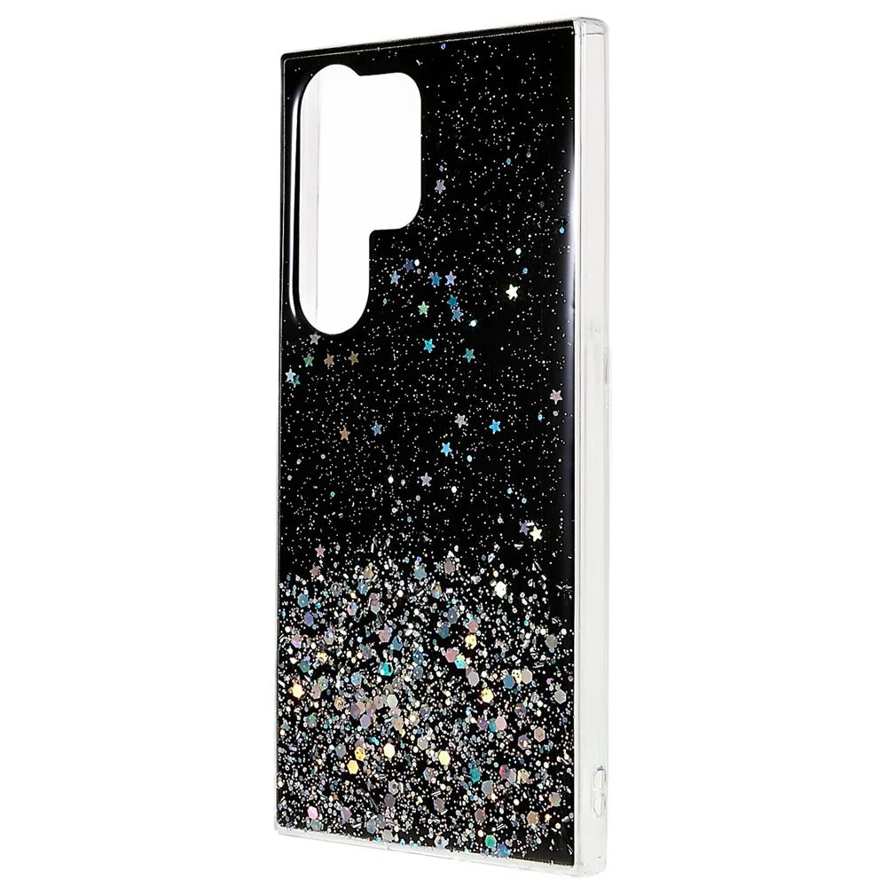 For Samsung Galaxy S23 Ultra Fall-proof Back Cover, Starry Sky Sparkle Epoxy Phone Case Soft TPU Protective Shell - Black - 3