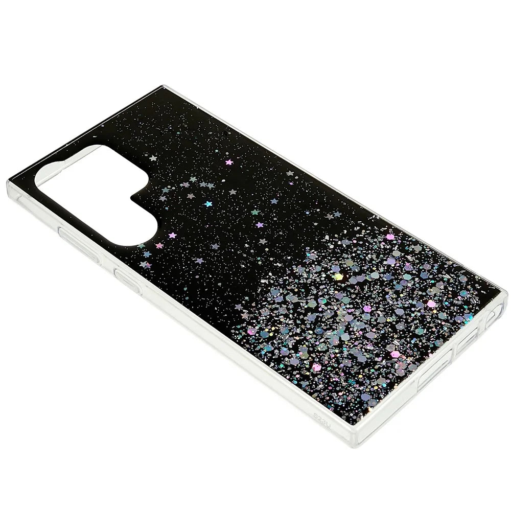 For Samsung Galaxy S23 Ultra Fall-proof Back Cover, Starry Sky Sparkle Epoxy Phone Case Soft TPU Protective Shell - Black - 5