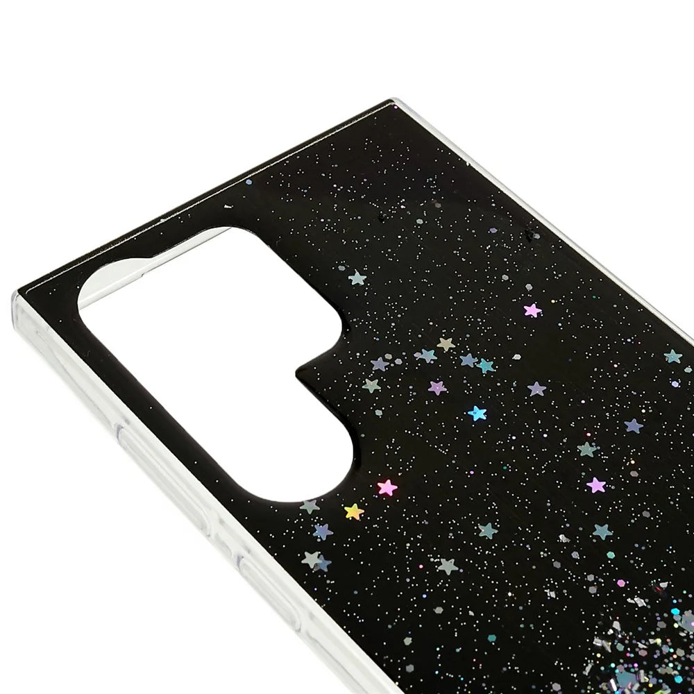 For Samsung Galaxy S23 Ultra Fall-proof Back Cover, Starry Sky Sparkle Epoxy Phone Case Soft TPU Protective Shell - Black - 7