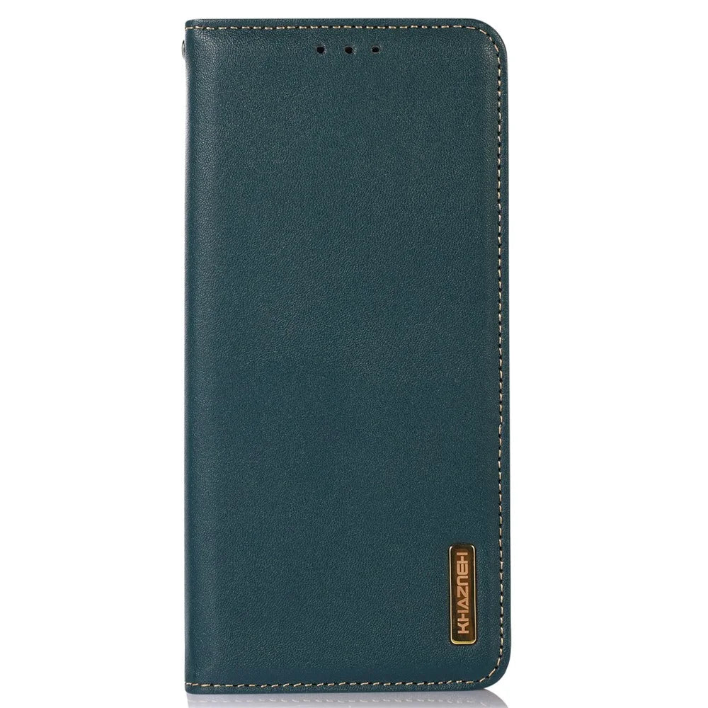 KHAZNEH Anti-drop Phone  Cover For OnePlus 11 5G Genuine Cowhide Leather Nappa Texture Stand Wallet Protective Phone Case - Green - 6