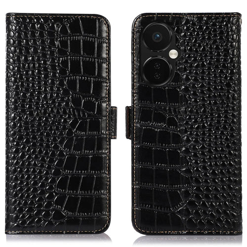 Leather Phone Case for OnePlus Nord CE 3 Lite 5G / Nord N30 5G RFID Blocking Crocodile Texture Wallet Stand Drop-proof Phone Cover - Black - 1