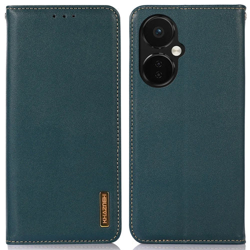 KHAZNEH Phone Case for OnePlus Nord CE 3 Lite 5G / Nord N30 5G Nappa Texture Genuine Cowhide Leather Phone Wallet Cover Stand Shell - Green - 1