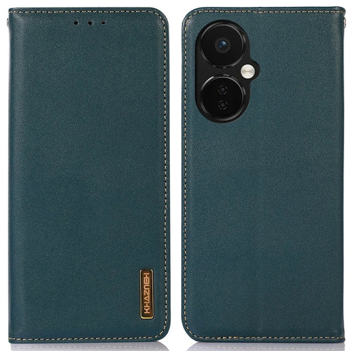 KHAZNEH Phone Case for OnePlus Nord CE 3 Lite 5G / Nord N30 5G Nappa Texture Genuine Cowhide Leather Phone Wallet Cover Stand Shell - Green - 1