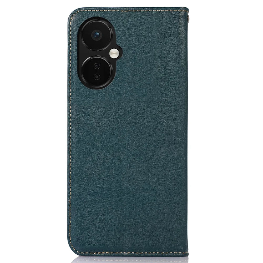 KHAZNEH Phone Case for OnePlus Nord CE 3 Lite 5G / Nord N30 5G Nappa Texture Genuine Cowhide Leather Phone Wallet Cover Stand Shell - Green - 7