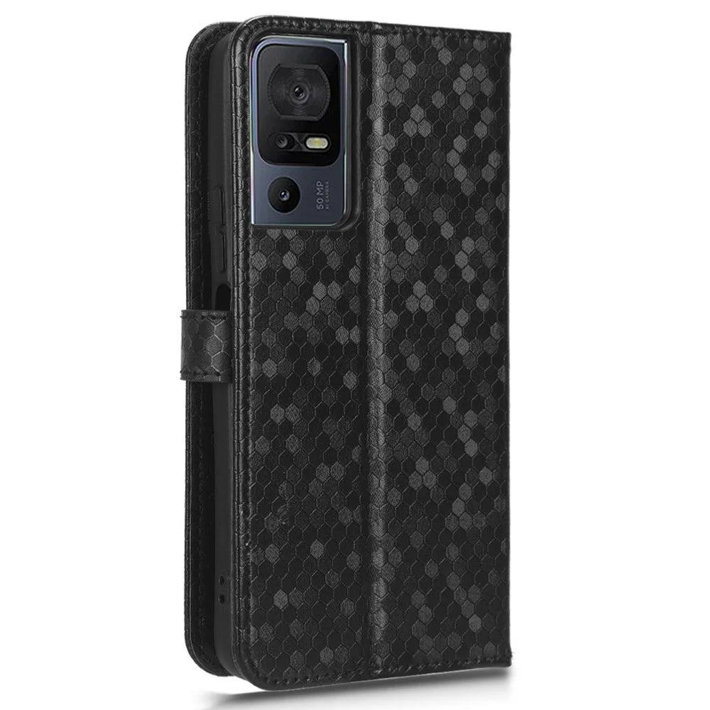 For TCL 40 SE Wrist Strap Phone Shell Dot Pattern Imprinted Phone Cover PU Leather Shockproof Wallet Stand Case - Black - 6