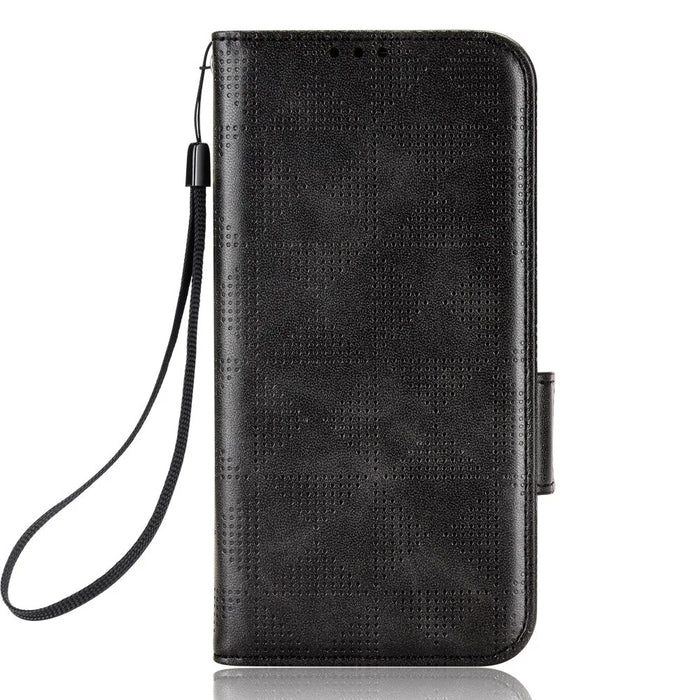 For TCL 40 SE Dustproof Cell Phone Case PU Leather Imprinted Triangle Pattern Stand Phone Cover Wallet - Black - 6