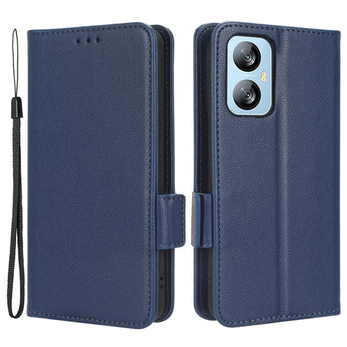 Cell Phone Case for Blackview A52 4G / A52 Pro 4G Litchi Texture Shockproof Flip Leather Phone Cover with Wallet Stand - Dark Blue - 1