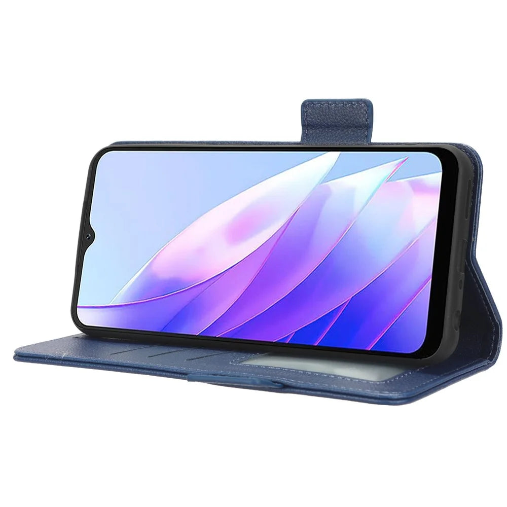 Cell Phone Case for Blackview A52 4G / A52 Pro 4G Litchi Texture Shockproof Flip Leather Phone Cover with Wallet Stand - Dark Blue - 3