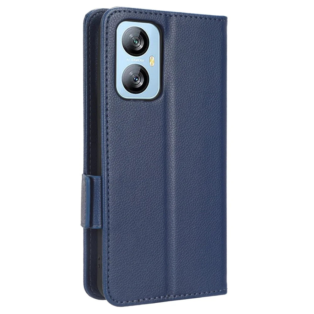 Cell Phone Case for Blackview A52 4G / A52 Pro 4G Litchi Texture Shockproof Flip Leather Phone Cover with Wallet Stand - Dark Blue - 7