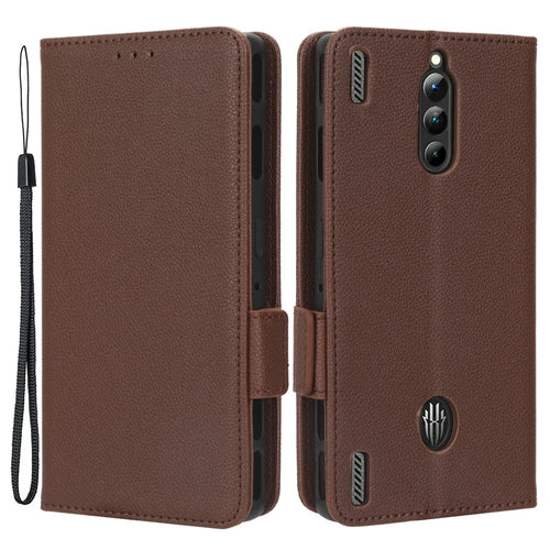 For ZTE nubia Red Magic 8 Pro+ 5G / Red Magic 8 Pro 5G Litchi Texture Leather Phone Case Dual Magnetic Clasp Wallet Stand Phone Shell - Brown - 1