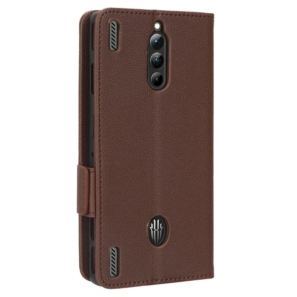 For ZTE nubia Red Magic 8 Pro+ 5G / Red Magic 8 Pro 5G Litchi Texture Leather Phone Case Dual Magnetic Clasp Wallet Stand Phone Shell - Brown - 7