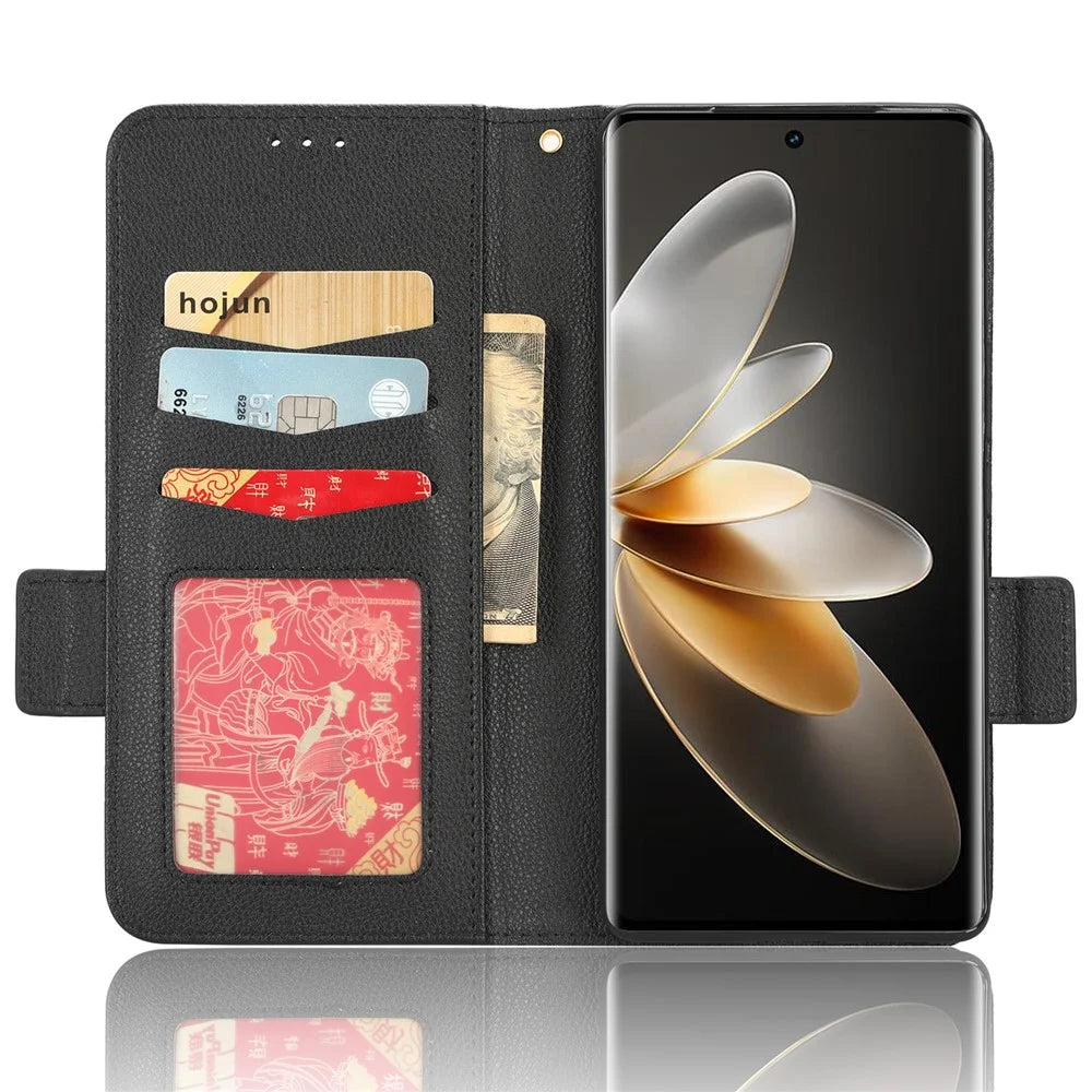 For vivo S16 / S16 Pro / V27 / V27 Pro Anti-Fingerprint Phone Case Wallet Stand Litchi Texture PU Leather Dual Magnetic Clasp Cover - Black - 2