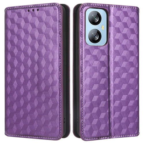 For Blackview A52 4G / A52 Pro 4G Flip Phone Case Rhombus Pattern Imprinted PU Leather Wallet Stand Cover - Purple - 1