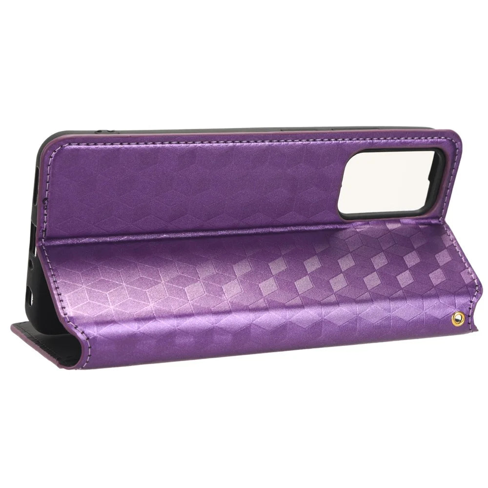 For Blackview A52 4G / A52 Pro 4G Flip Phone Case Rhombus Pattern Imprinted PU Leather Wallet Stand Cover - Purple - 3