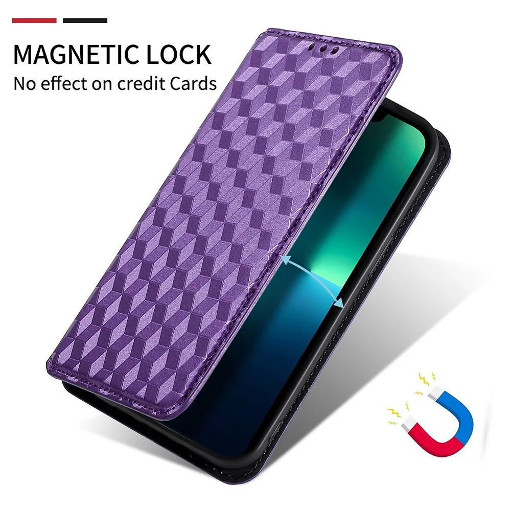 For Blackview A52 4G / A52 Pro 4G Flip Phone Case Rhombus Pattern Imprinted PU Leather Wallet Stand Cover - Purple - 4