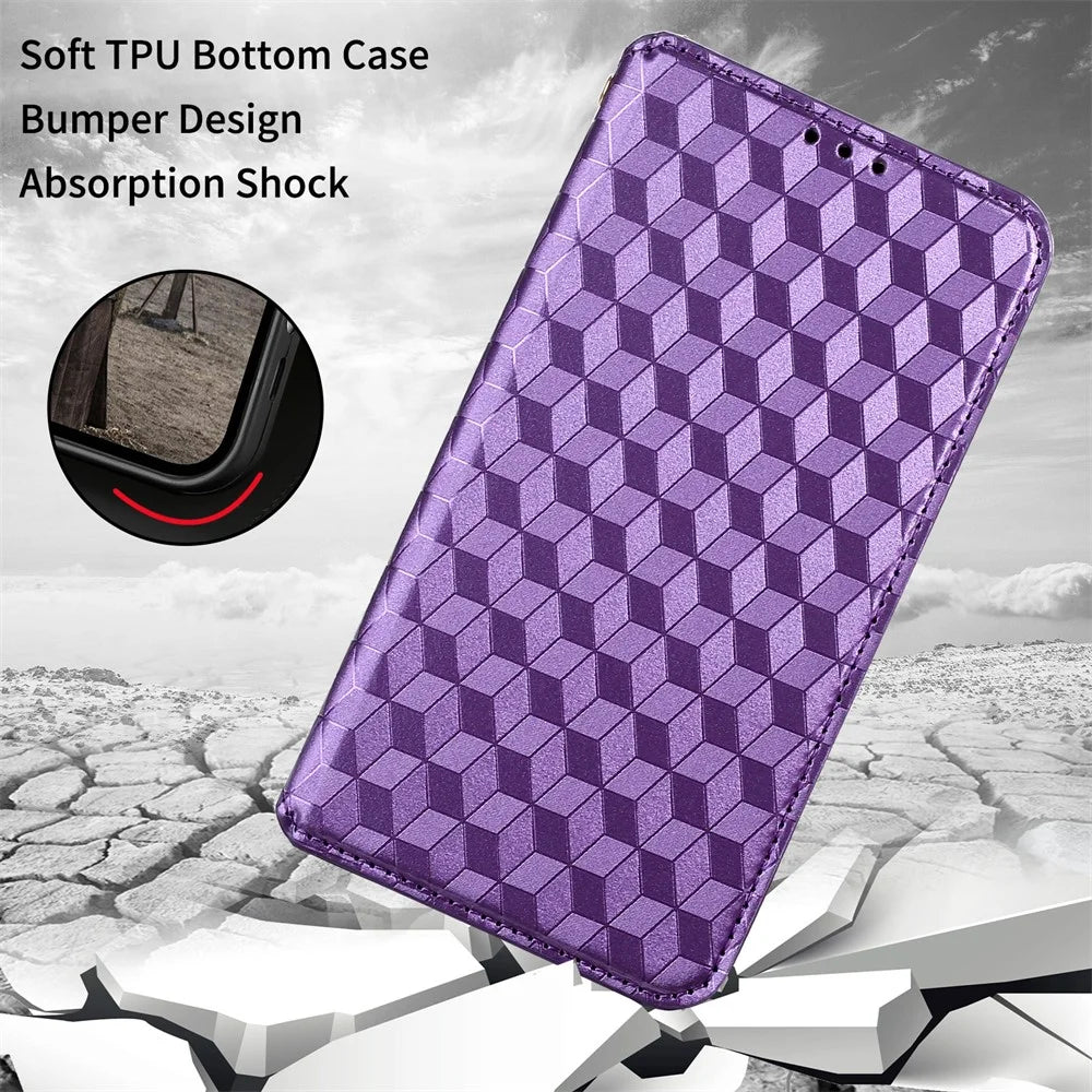 For Blackview A52 4G / A52 Pro 4G Flip Phone Case Rhombus Pattern Imprinted PU Leather Wallet Stand Cover - Purple - 5