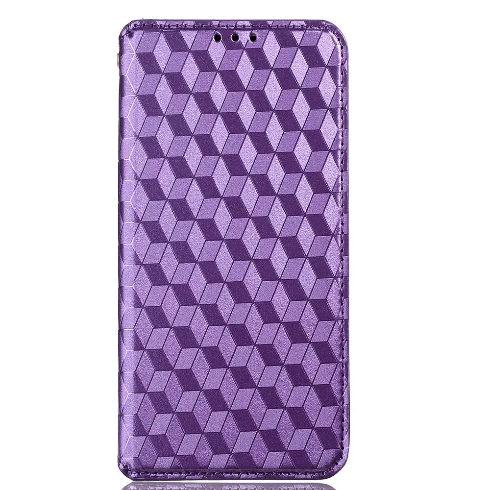 For Blackview A52 4G / A52 Pro 4G Flip Phone Case Rhombus Pattern Imprinted PU Leather Wallet Stand Cover - Purple - 6