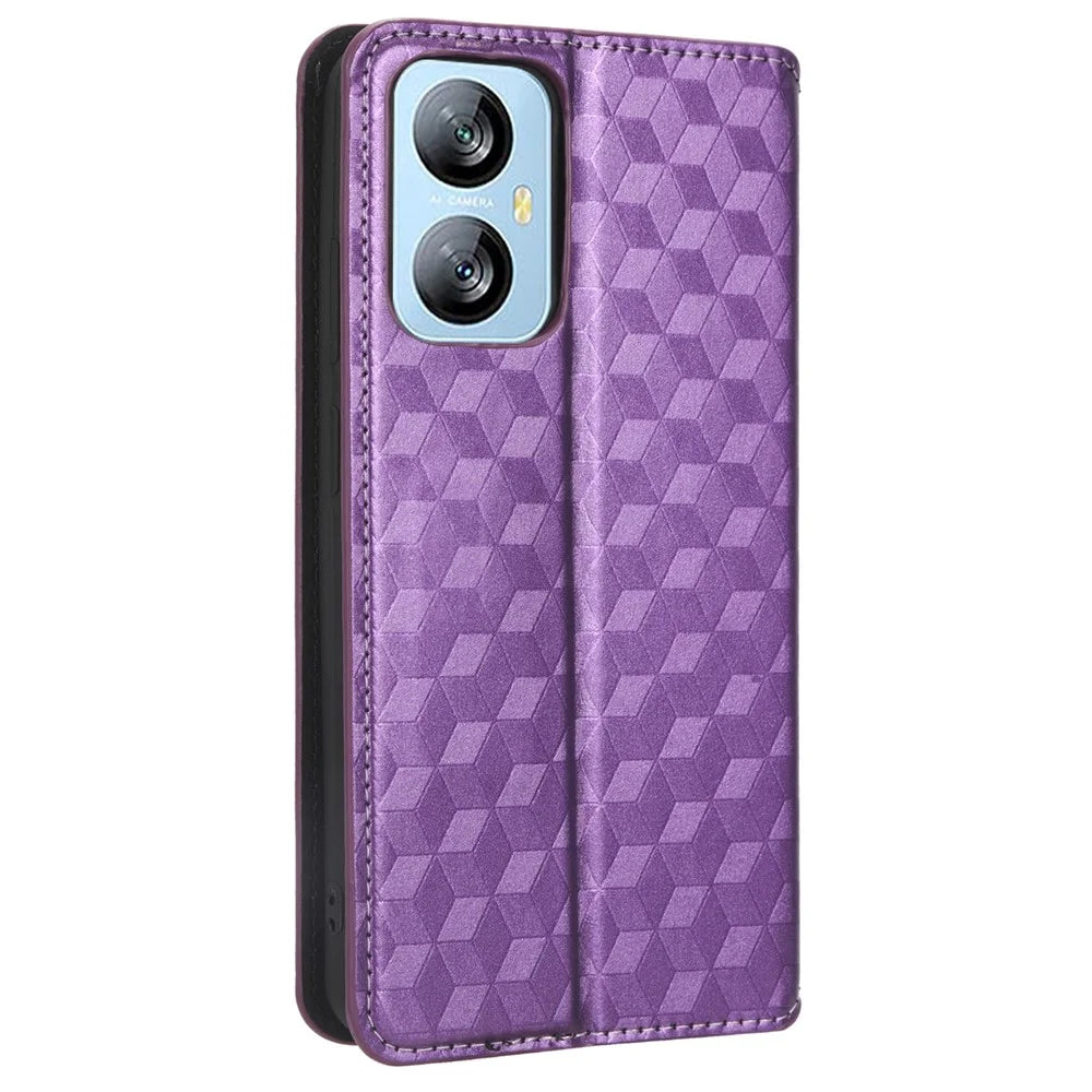 For Blackview A52 4G / A52 Pro 4G Flip Phone Case Rhombus Pattern Imprinted PU Leather Wallet Stand Cover - Purple - 7