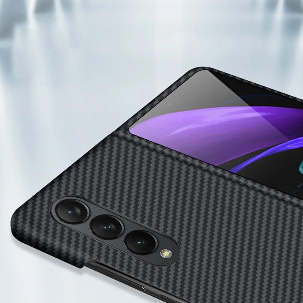 For Samsung Galaxy Z Fold4 5G Shockproof Carbon Fiber Texture Aramid Fiber Back Case Ultra Slim Phone Cover - 4