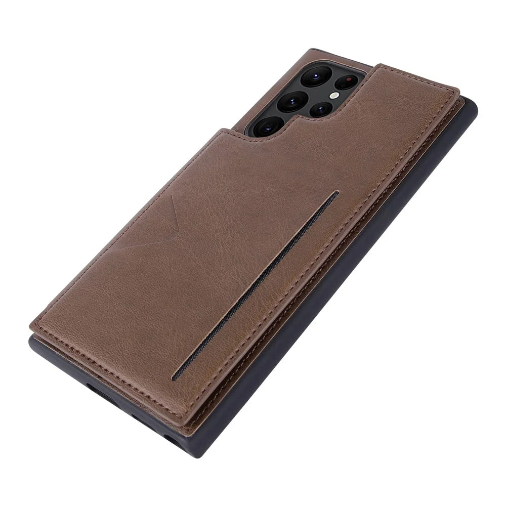 HANMAN Mika Series For Samsung Galaxy S23 Ultra Magnetic Card Slots Design PU Leather Coated TPU Protective Case Phone Back Cover - Brown - 4