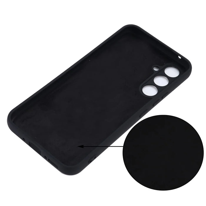 For Samsung Galaxy A34 5G Scratch-resistant Liquid Silicone Case Cell Phone Cover Protector with Strap - Black - 6