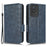 For vivo Y02 4G Protector Case PU Leather Imprinted Triangle Pattern Stand Phone Cover Wallet - Blue - 1