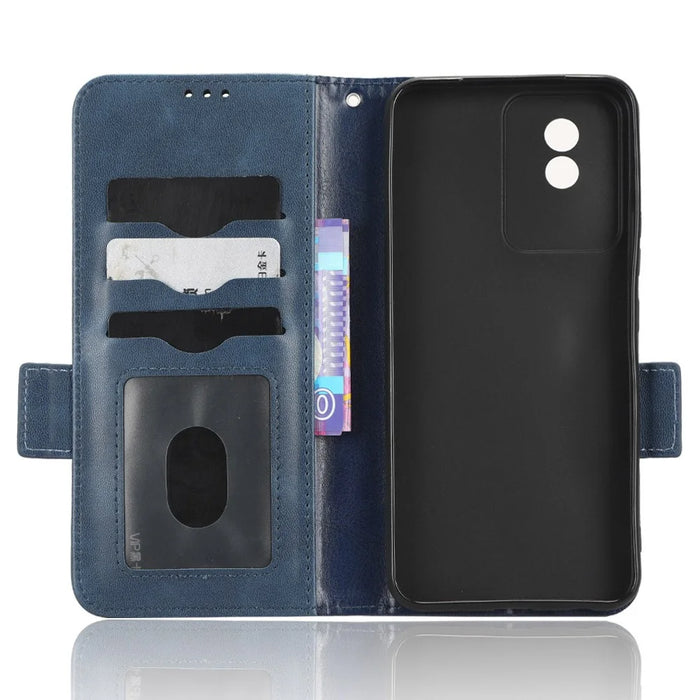 For vivo Y02 4G Protector Case PU Leather Imprinted Triangle Pattern Stand Phone Cover Wallet - Blue - 5