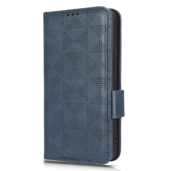 For vivo Y02 4G Protector Case PU Leather Imprinted Triangle Pattern Stand Phone Cover Wallet - Blue - 7