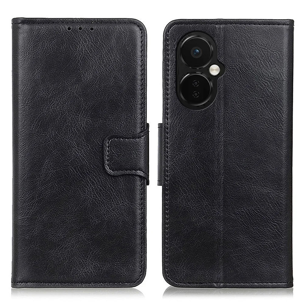 For OnePlus Nord CE 3 Lite 5G / Nord N30 5G PU Leather Phone Case Stand Crazy Horse Texture Wallet Phone Cover - Black - 1