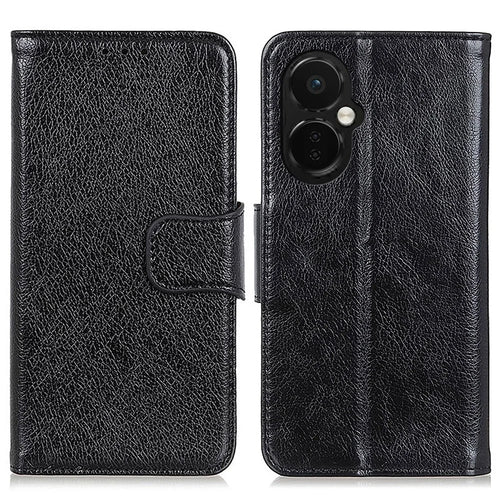 For OnePlus Nord CE 3 Lite 5G / Nord N30 5G Phone Stand Wallet Cover Nappa Texture Split Leather Cell Phone Case - Black - 1