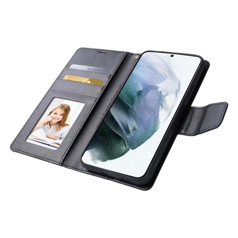 HANMAN Mill Series Phone Stand Case for Samsung Galaxy S23 PU Leather Wallet Phone Cover - Black - 3