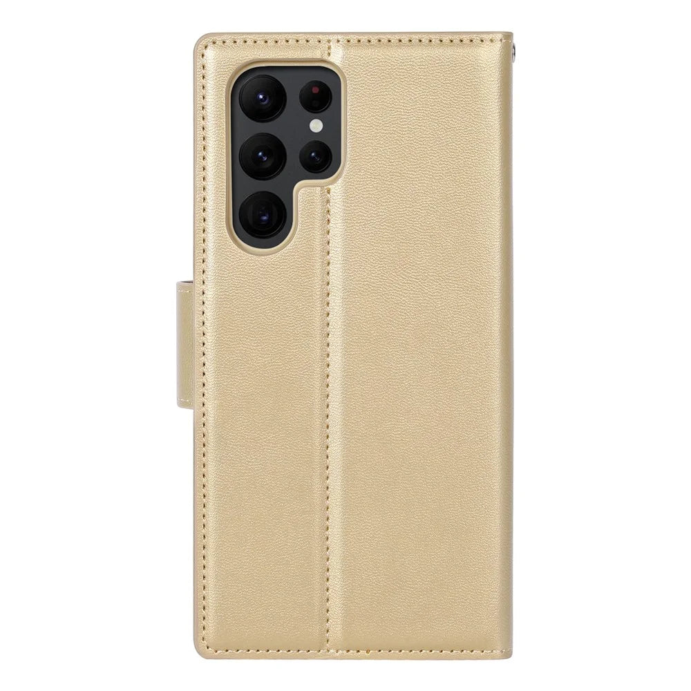 HANMAN Mill Series PU Leather Case for Samsung Galaxy S23 Ultra , Magnetic Flip Stand Wallet Phone Cover - Gold - 5