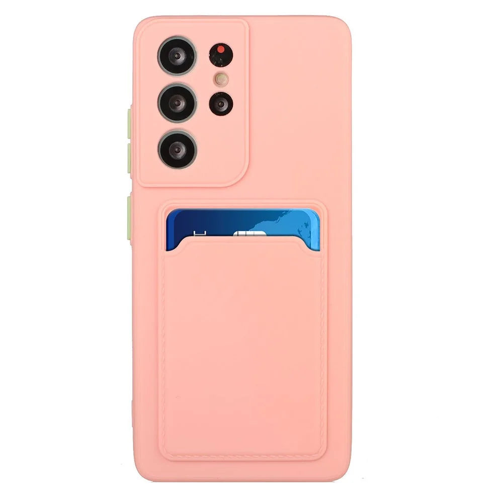 Anti-drop Phone Case For Samsung Galaxy S23 Ultra , Flexible TPU Protective Phone Cover with Card Holder - Pink - 2