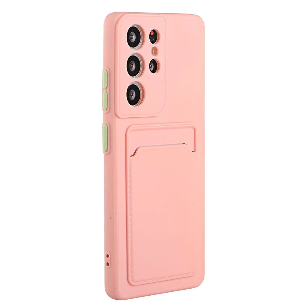 Anti-drop Phone Case For Samsung Galaxy S23 Ultra , Flexible TPU Protective Phone Cover with Card Holder - Pink - 4