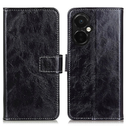 For OnePlus Nord CE 3 Lite 5G / Nord N30 5G Phone Stand Cover PU Leather Retro Crazy Horse Texture Wallet Phone Case - Black - 1