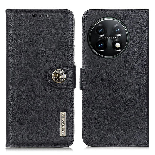 KHAZNEH Protective Phone Case for OnePlus 11 5G , Flip Leather Cowhide Texture Shockproof Phone Cover with Wallet Stand - Black - 1