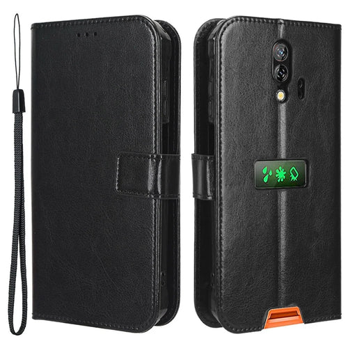 For Blackview BV7200 4G Crazy Horse Texture Wallet Stand Case PU Leather Flip Phone Cover with Strap - Black - 1