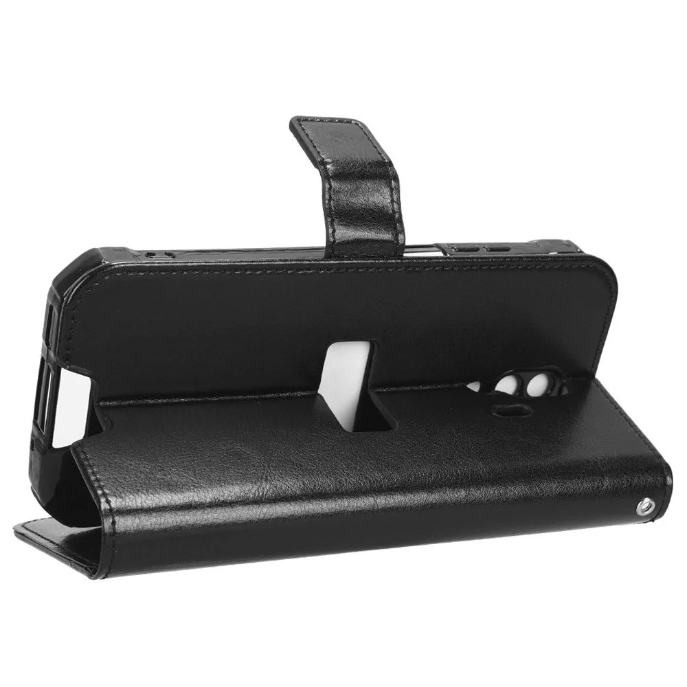 For Blackview BV7200 4G Crazy Horse Texture Wallet Stand Case PU Leather Flip Phone Cover with Strap - Black - 3