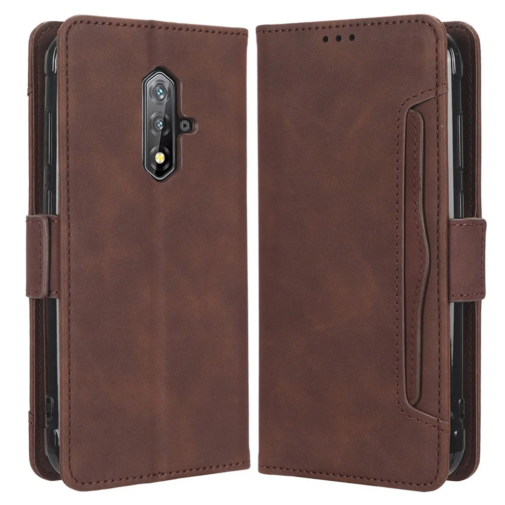 For Blackview BV5200 4G Leather Phone Cover Stand Wallet Protective Phone Case with Multiple Card Slots - Brown - 1