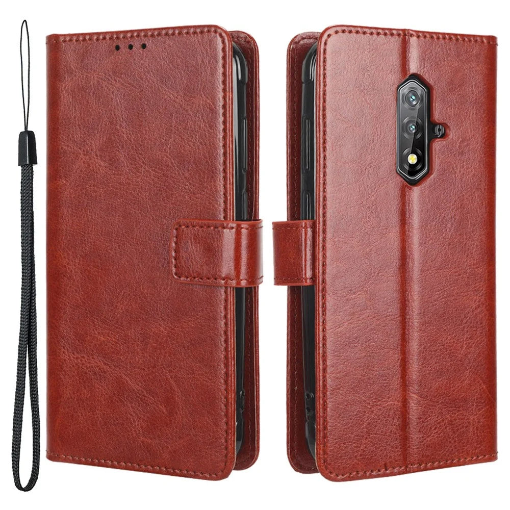 For Blackview BV5200 4G Wallet Phone Stand Case PU Leather Cover Crazy Horse Texture Phone Protector - Brown - 1