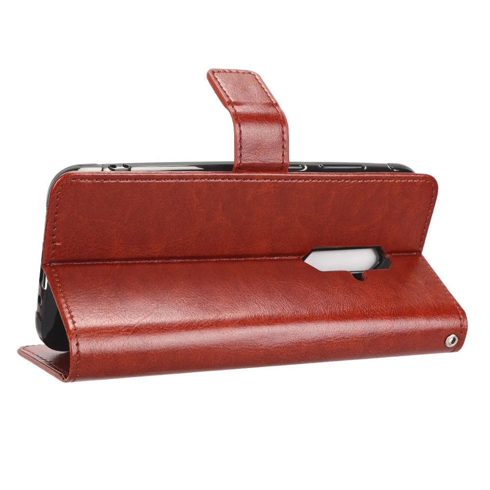 For Blackview BV5200 4G Wallet Phone Stand Case PU Leather Cover Crazy Horse Texture Phone Protector - Brown - 3