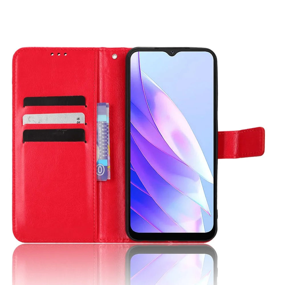 For Blackview A52 4G / A52 Pro 4G Wrist Clutch Phone Bag Crazy Horse Texture Wallet Stand Case PU Leather Cell Phone Cover - Red - 2