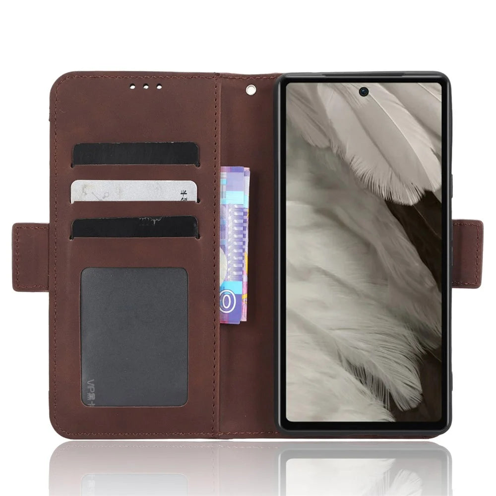 For Google Pixel 7a Wallet Protective Phone Case Multiple Card Slots PU Leather Phone Stand Cover - Brown - 2