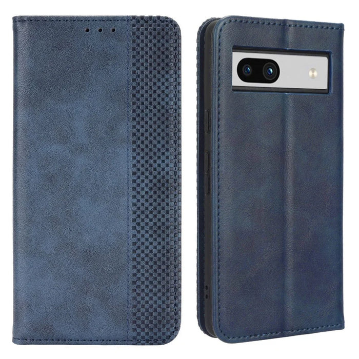 For Google Pixel 7a Supporting Stand Wallet Retro Texture Phone Case Drop-proof PU Leather Cellphone Cover - Blue - 1